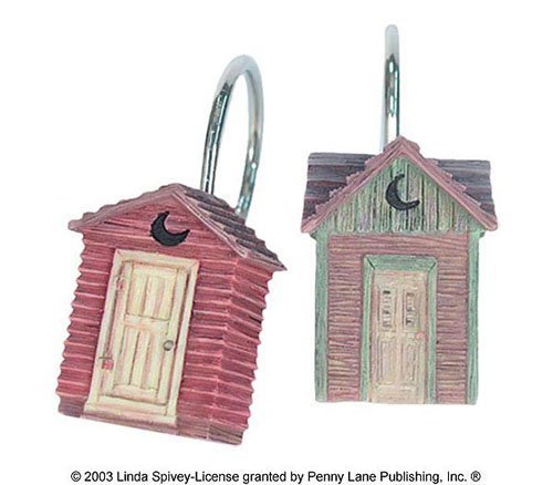 Linda Spivey Out House Bathroom Curtin Decor Outhouse Shower Curtain Hooks Rings Holders by Blonder