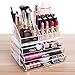 Cq acrylic 4 Drawers and 16 Grid Makeup Organizer with Cosmetic Storage Cases, The Top of The Almighty as a Display Make-up Brush and Lipstick Holder,Clear 2 Piece Set