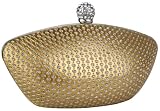 Gold Shimmer Sprinkle Leatherette Rhinestone Closure Boat shaped Hard Case Clutch Baguette Evening Handbag Purse w/2 Detachable Chains