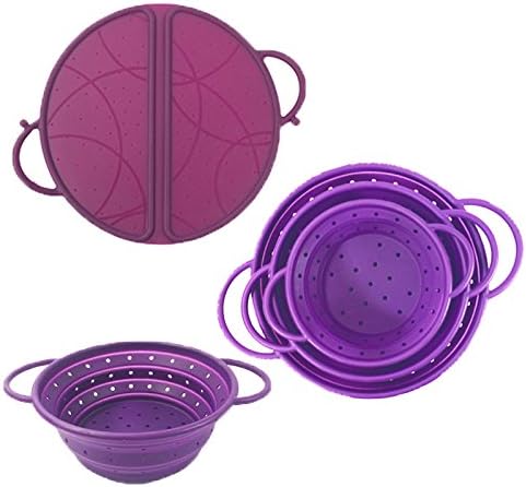 1 SET Silicone Collapsible Colanders Strainer Set of Any Colour + 1 Piece 10 Inch Foldable Splatter Guards with Side Handles Colour Purple + Free Tupperware Eco Bottle 500ml