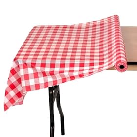  40In x 100Ft Roll Plastic Table Cover Red and White