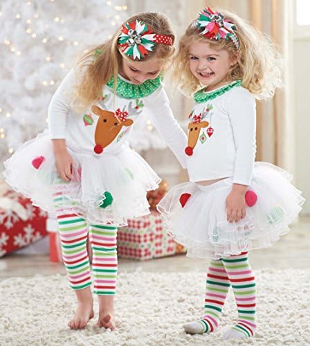 Cuapparel（tm）girls Christmas Set Fawm Jacket Striped Culottes (2T)