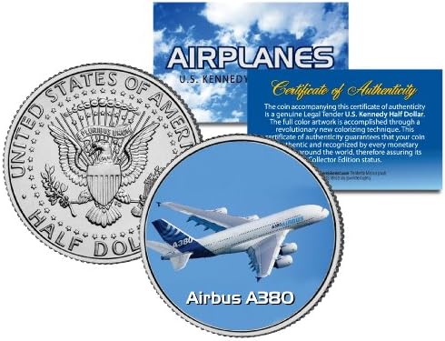 AIRBUS A380 * Airplane Series * JFK Kennedy Half Dollar Colorized US Coin