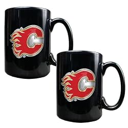Calgary Flames NHL 2pc Black Ceramic Mug Set - Primary Logo by Great American Products