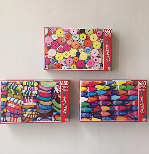 Puzzle Variety Bundle of 3: Colorful Pastel Buttons, Colorful Woolen Mittens, and Fun Crayons 650 Piece Each by Puzzlebug LPF