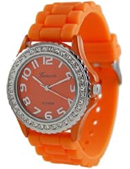 Geneva Platinum Womens 6886.Orange Orange Rubber Quartz Watch with Orange Dial