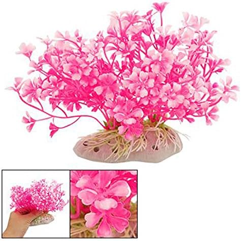 New Hot Pink Aquatic Dwarf Plastic Flower Plant Ornament for Fish Tank ED No.17