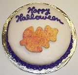 Carrot Decorated Cake Single Layer 8 Round Topped with Leaf Cookie Purple Trim