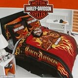 Harley Davidson Motorcycle Flame Twin Bed Comforter