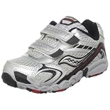 Saucony Kids' Cohesion Hook and Loop Athletic Shoe,Grey/Black/Red,6.5 M US Toddler