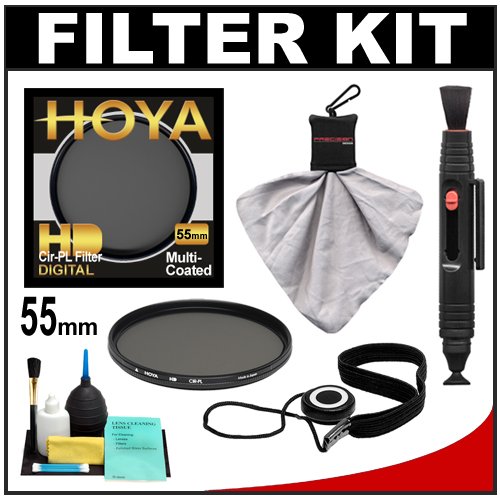 Hoya 55mm HD Hardened Glass 8-Layer Multi-Coated Digital Circular Polarizer Filter + Accessory Kit for Canon, Nikon, Sony, Olympus & Pentax Lenses