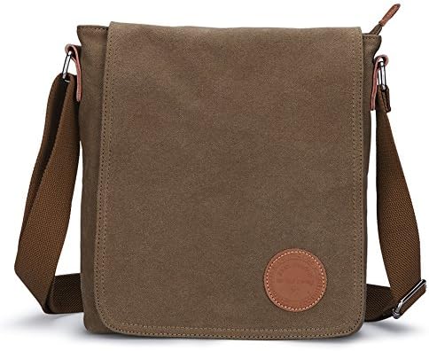 Catmacas Men's Vintage Cotton Canvas Shoulder Working Hiking Student Bag Army Coffee