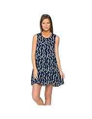 Shift Sleeveless Cotton/Rayon General Print Round Neck Feathers Pleated  Dress