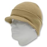 Beanie Visor Hat - Scull Cap Style - Khaki / Beige
