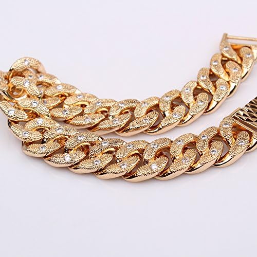 Happy2girls 9in 14mm Watchband Style 18k Yellow Gold Plated Mens or Womens Bracelet Solid Curb Link Chain