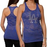 MLB Touch by Alyssa Milano L.A. Dodgers Ladies Royal Blue Sheer Burnout Racerback Tank Top with Crystals (Medium)