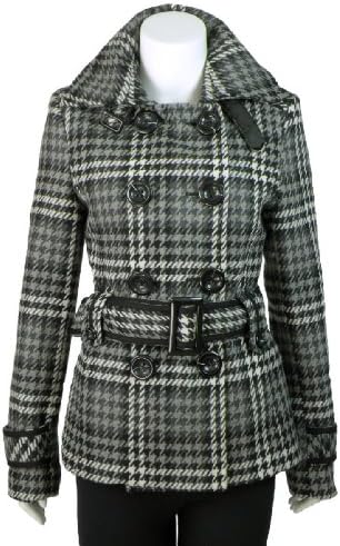 Ellabee Women's Junior Fit Wool Blend Houndstooth Double Breast Jacket - M