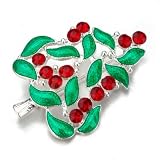 Pugster Cute Christmas Tree Irregular Red Flowers Green Leaves Brooches And Pins