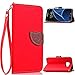 FLYEE Samsung Galaxy S7 Case Wallet Leaf Magnetic Snap Ultra Slim Lightweight PU Flip Cover with Wrist Strap for 5.1 Inch S7 Red