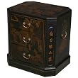 Handmade Oriental Furniture - 24" Antique Style Black Leather 3-Drawer End Table - Oriental Poem