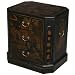 Handmade Oriental Furniture - 24" Antique Style Black Leather 3-Drawer End Table - Oriental Poem