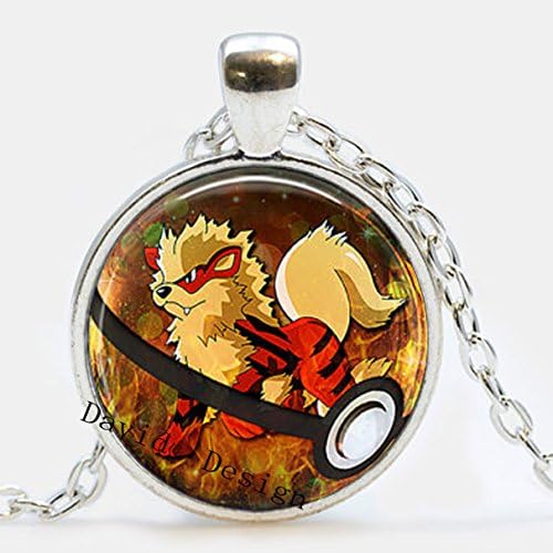Arcanine Pokeball Legendary Pokemon Necklace // 1 Inch Round Pendant Gift Idea Gamer Gear Cosplay-a7