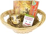 Teas and Honey assorted teas gift basket in bread holder with honey server and towel