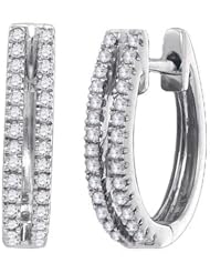 10KT White Gold 0.21 CTW-Diamond Hoops Earring