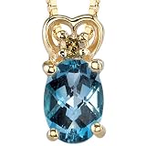 Captivating and Radiant 1.00 cts Oval Checkerboard London Topaz Diamond Pendant 14Kt Yellow Gold