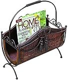 Benzara Wood Metal Magazine Rack with a Wooden Basket