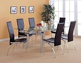 5pc Contemporary Pearl Silver Metal Dining Table & Black Chairs Set