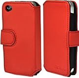 CrazyOnDigital Leather Flip Protector Case for Apple iPhone 4G (Folio Red)  ....