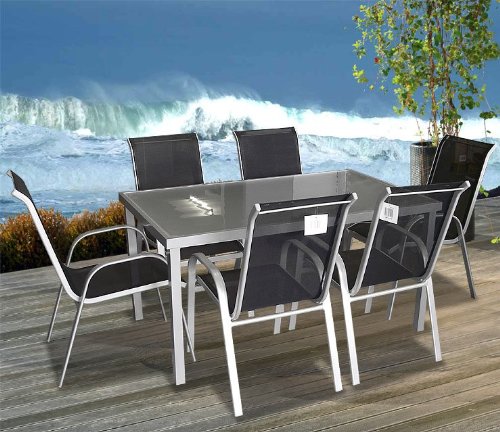 Gartenmöbel Gartengarnitur Aluminium 150x90cm Silber/Glas 7tlg. Aluminium Gartenmöbel Gartengarnitur Aluminium 150x90cm Silber/Glas 7tlg. Aluminium