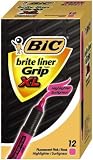 BIC Brite Liner Grip XL Highlighter, Pink (12 Highlighters)