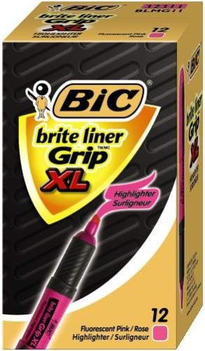 BIC Brite Liner Grip XL Highlighter, Pink (12 Highlighters) (Pack of 4)
