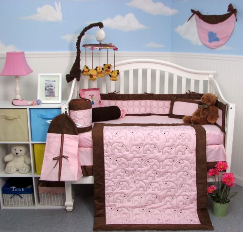 Boutique Suede Elephant Stitch 10 Pieces Baby Crib Bedding Set ** Reversible Into 2 Designs ! ** product image
