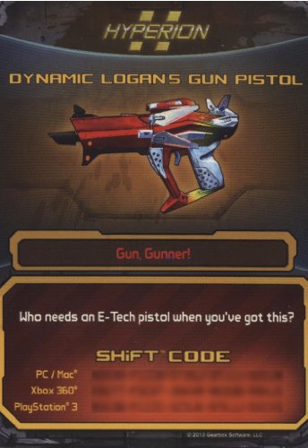 Borderlands 2 Dynamic Logans Gun Pistol DLC CARD SHIFT CODES PACK [NO GAME] FOR XBOX 360, PS3, & PC/MAC