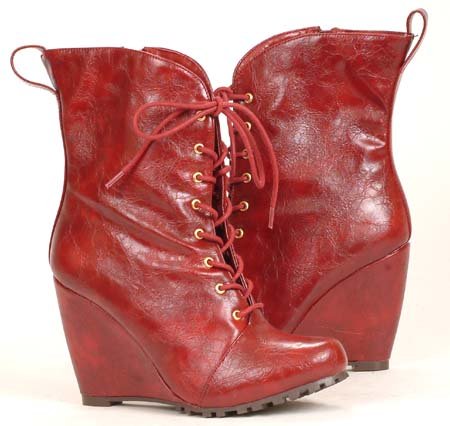 Womens Ankle-High RED Classy Dress Lace Up Boots