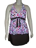 Womens Plus Size Tankini Skirtini Swimsuit Magenta orange brown