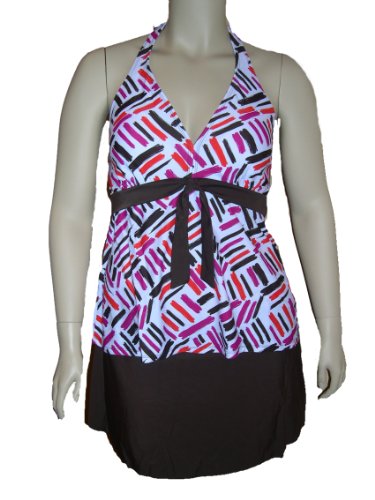 Womens Plus Size Tankini Skirtini Swimsuit Magenta orange brown product image