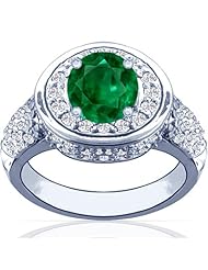 Platinum Round Cut Emerald Ring With Sidestones