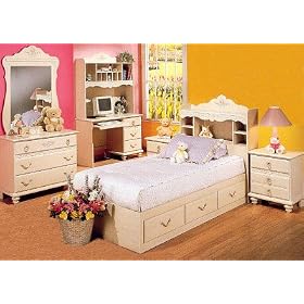 2 Piece Girls Chest Bed and Bookcase Headboard