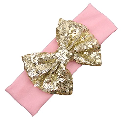 Voberry Baby Girls Photo Props Turban Cotton Sequins Bow Headband Soft Head Wrap (C)