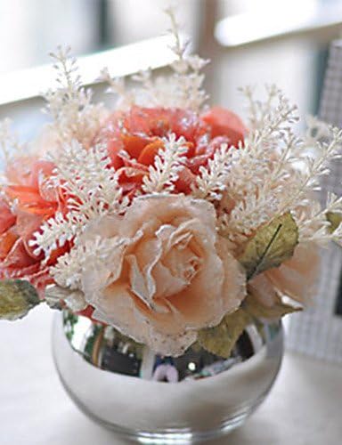 8"Warm White Roses Arrangement With Round Glass Vase