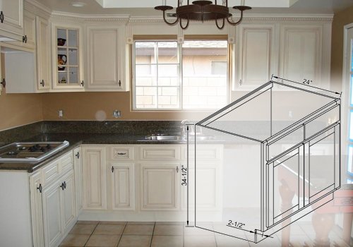 Antique White SB33 - Double Door Double False Drawer Sink Base C