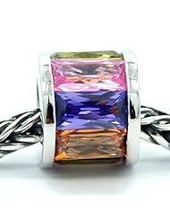 Pro Jewelry .925 Sterling Silver " Multicolor Baguette Cubic Zirconia " Charm Bead Compatible with Pandora Chamilia Kay Troll Bracelet 8009