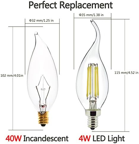 TGM 4W Daylight White 6000K LED Filament Candelabra Bulb C35 Bent Tip LED Candle Light Bulb,40W Incandescent Bulb Replacement,E12 Candelabra Base(3 Pack)
