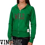 NHL Original Retro Brand Minnesota Wild Ladies Green Raw Edge Full Zip Hoodie Sweatshirt (Small)