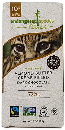Endangered Species Ocelot, Almond Butter Crème Filled Dark Chocolate, 3 Ounce (Pack of 12)