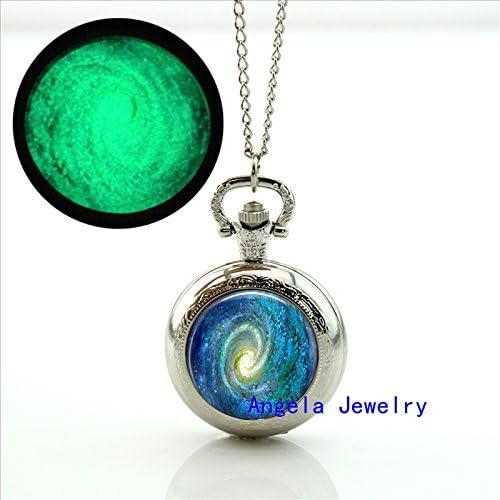 Pretty Lee Fashion Glowing Pendant Space Galaxy Pocket Watch Necklace Space Galaxy Jewelry Memory Locket Necklace